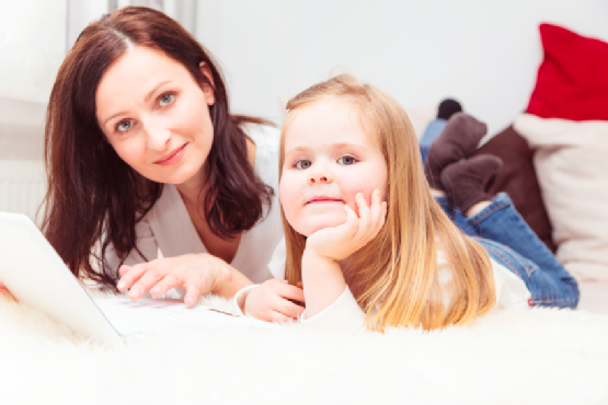 mother and daughter on couch