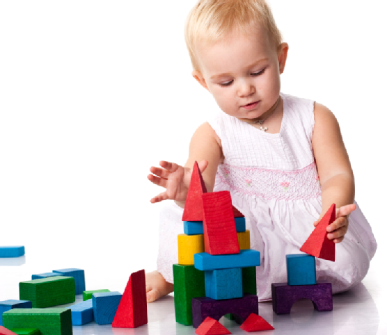 Beautiful baby building a castle