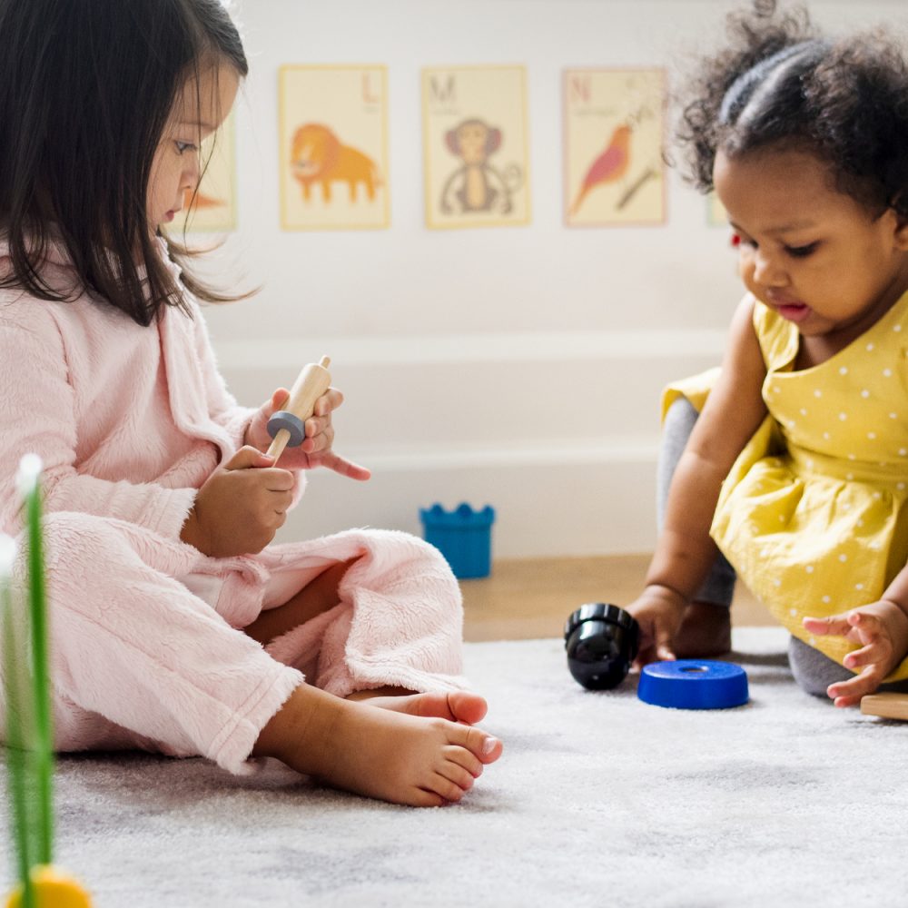 Two children playing and socializingg